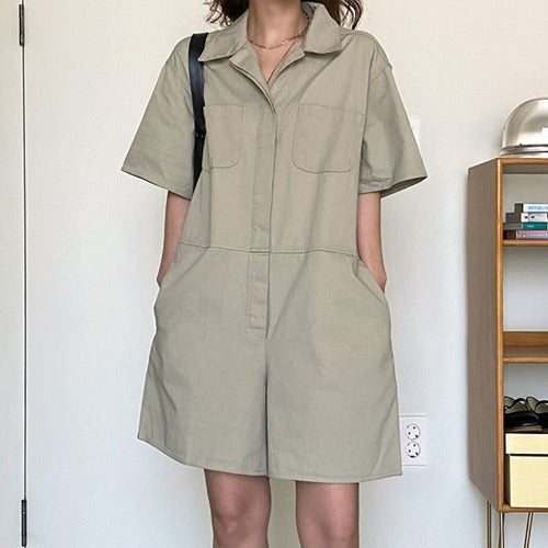 Loose Straight-leg Casual Shorts With Lapel Multi-pocket Design