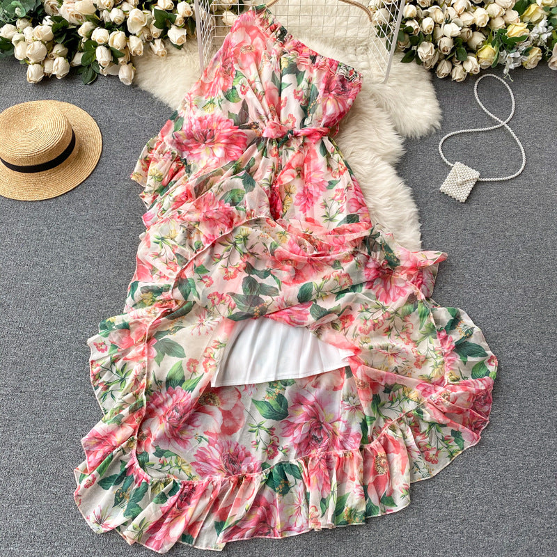 One-shoulder Elegant And Smart Ruffled Fairy Temperament Holiday Skirt