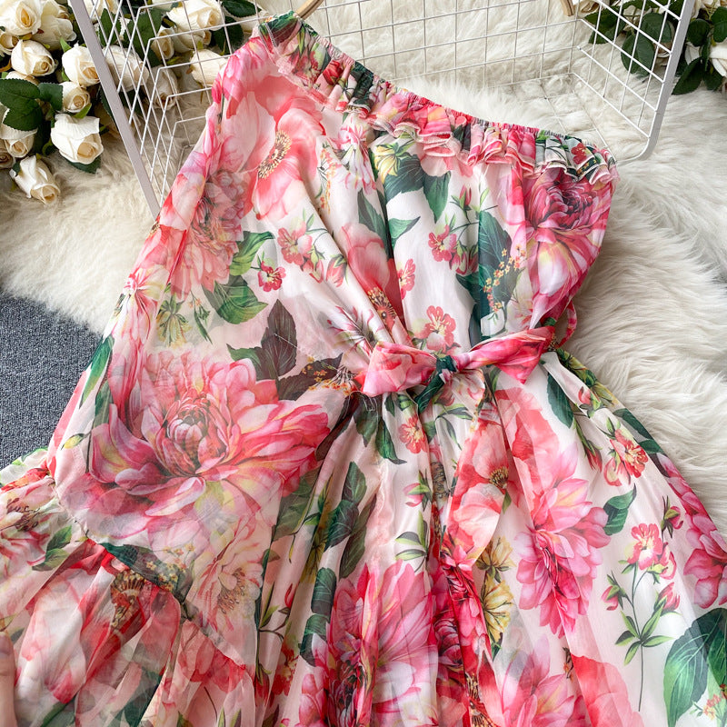 One-shoulder Elegant And Smart Ruffled Fairy Temperament Holiday Skirt