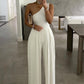 One-shoulder Sleeveless Asymmetric Casual Jumpsuit Solid Color Jumpsuit