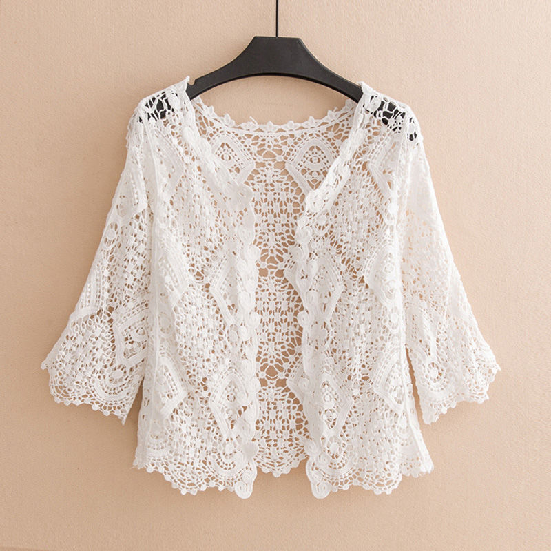 Outside The New Solid Color Lace Vest Jacket Women's Cardigan Hollow Sun Protection Clothing