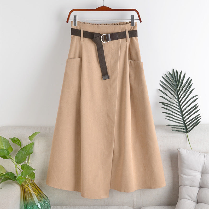 Mid-length Skirt With Belt And Big Pockets
