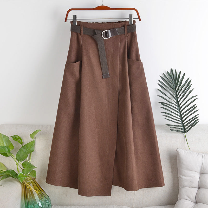 Mid-length Skirt With Belt And Big Pockets