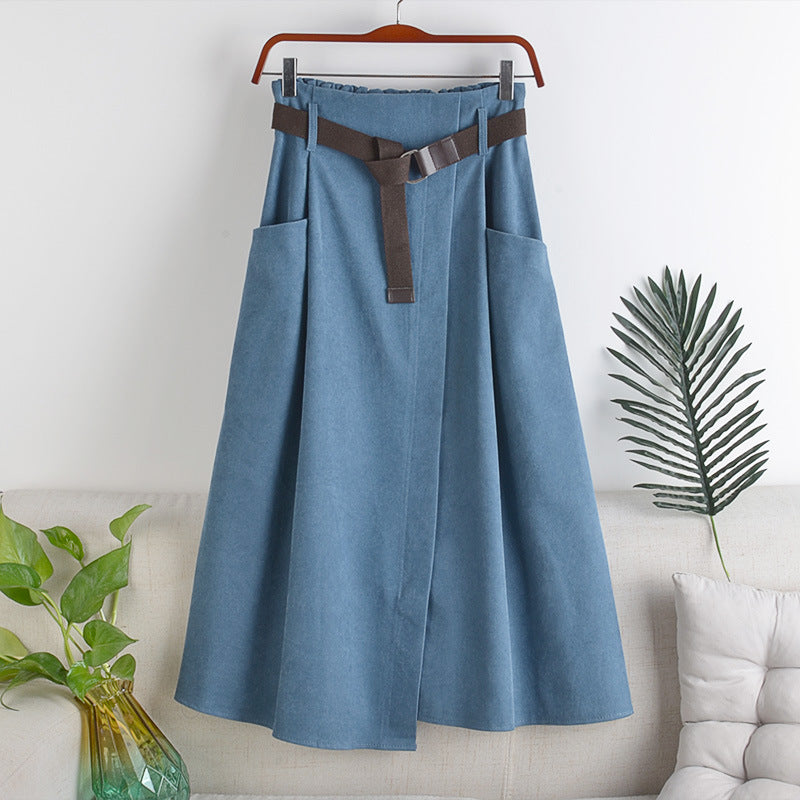 Mid-length Skirt With Belt And Big Pockets