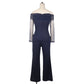 Combinaison sexy asymétrique en maille cousue, taille haute, grande taille, pantalon slim à jambes larges pour femme