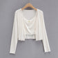 Cardigan Floral Sling Two-piece Solid Color Fret Waist V-neck Shirt