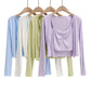 Cardigan Floral Sling Two-piece Solid Color Fret Waist V-neck Shirt