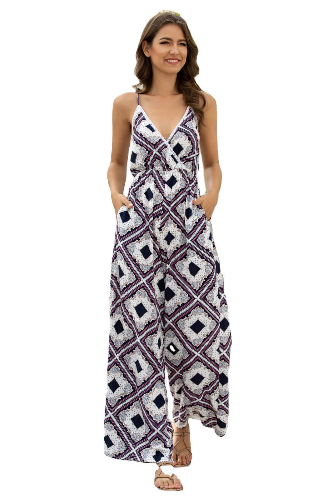Combinaison d'été tendance pour femme, dos nu, vêtements de plage pour femme, jambes larges, une pièce