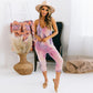 V Neck Suspender Jumpsuit Casual Tie Dye Homewear