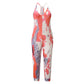 V Neck Suspender Jumpsuit Casual Tie Dye Homewear