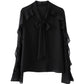 Bowknot V-neck Temperament Small Shirt Ruffled Chiffon Shirt