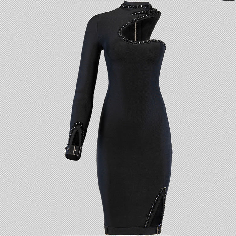 Robe bandage à manches longues et perles