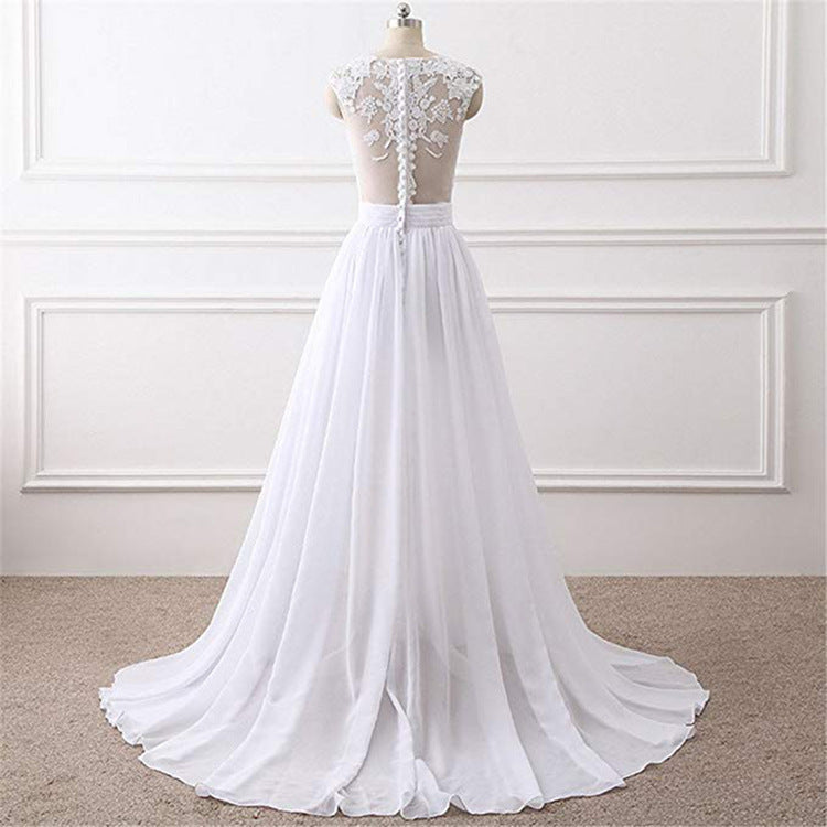 Nouvelle petite robe de mariée sexy en dentelle fine à col rond