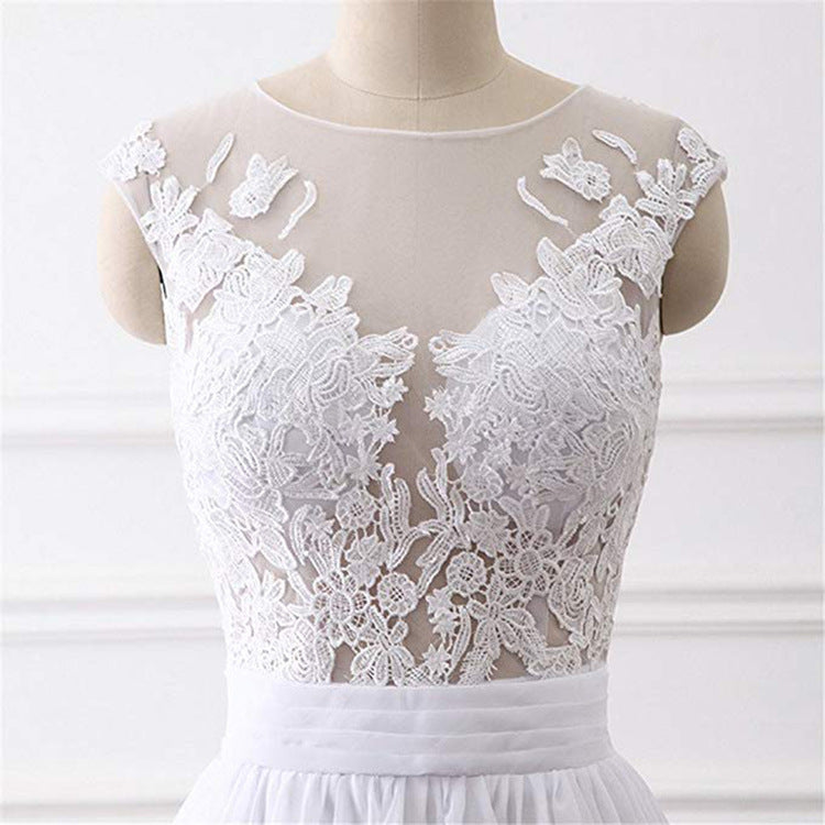 Nouvelle petite robe de mariée sexy en dentelle fine à col rond