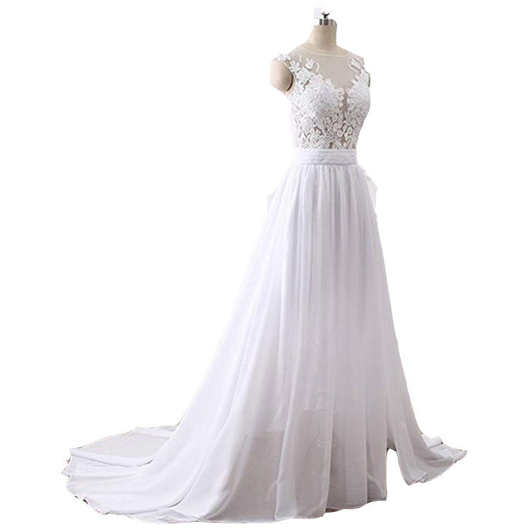 Nouvelle petite robe de mariée sexy en dentelle fine à col rond