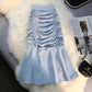 Pleated Slim Bag Hip Fishtail Skirt Women