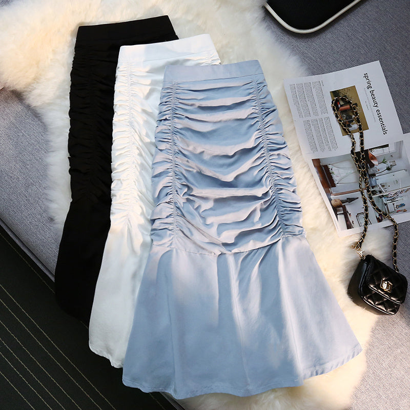 Pleated Slim Bag Hip Fishtail Skirt Women
