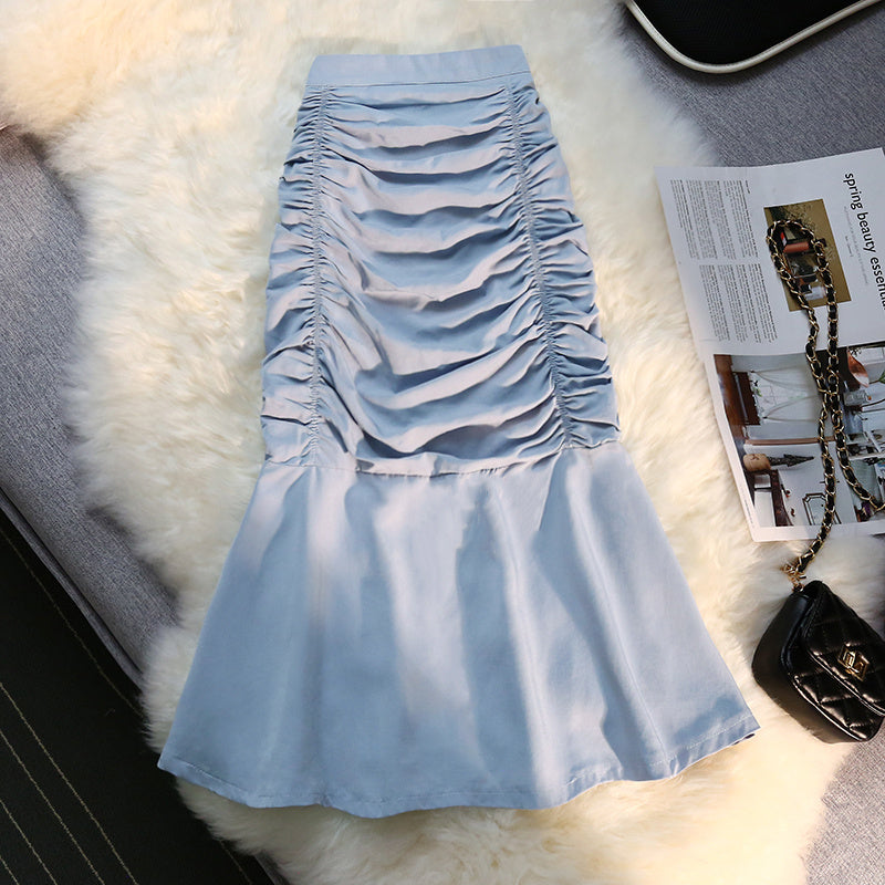 Pleated Slim Bag Hip Fishtail Skirt Women