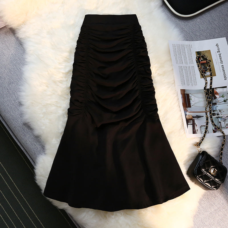 Pleated Slim Bag Hip Fishtail Skirt Women