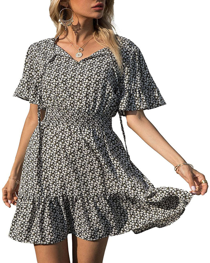 New Style Ruffle Print Dress Women's Clothing