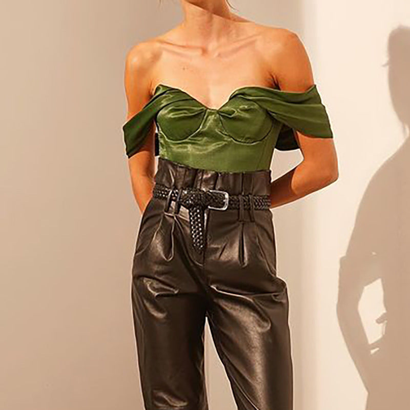 One-shoulder Women's Solid Color Chest Wrapped Slim Fit T-shirt Women
