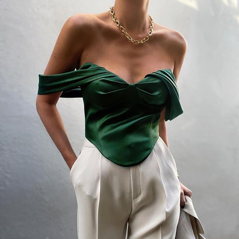 One-shoulder Women's Solid Color Chest Wrapped Slim Fit T-shirt Women