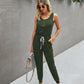 Summer Solid Color Casual Pocket Lace Up Women's Knitted Jumpsuit