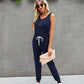 Summer Solid Color Casual Pocket Lace Up Women's Knitted Jumpsuit