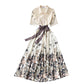 Polo Collar Buttoned Slim Mid-length Design Print Dress