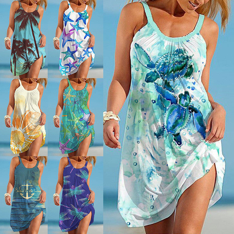 Robe ample décontractée sans manches à imprimé floral, gilet, jupe