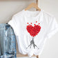 Butterfly Love Heart Shape Print Short Sleeve