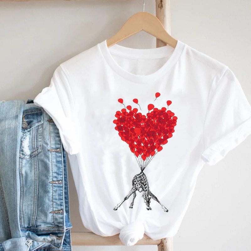 Butterfly Love Heart Shape Print Short Sleeve