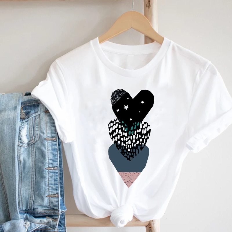 Butterfly Love Heart Shape Print Short Sleeve