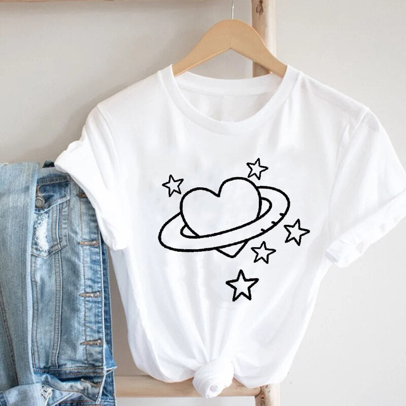 Butterfly Love Heart Shape Print Short Sleeve