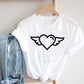 Butterfly Love Heart Shape Print Short Sleeve