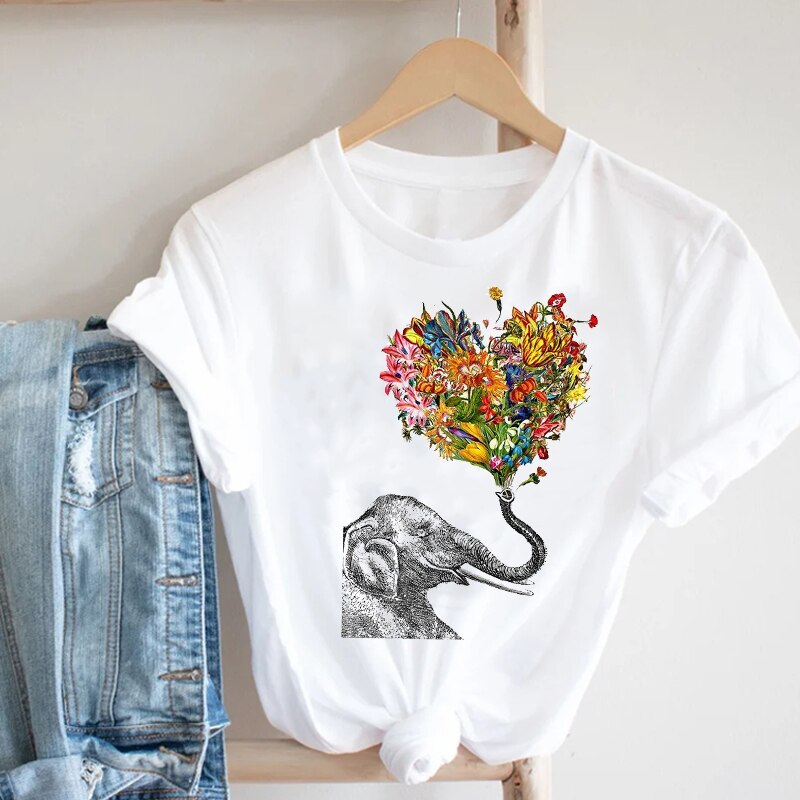 Butterfly Love Heart Shape Print Short Sleeve