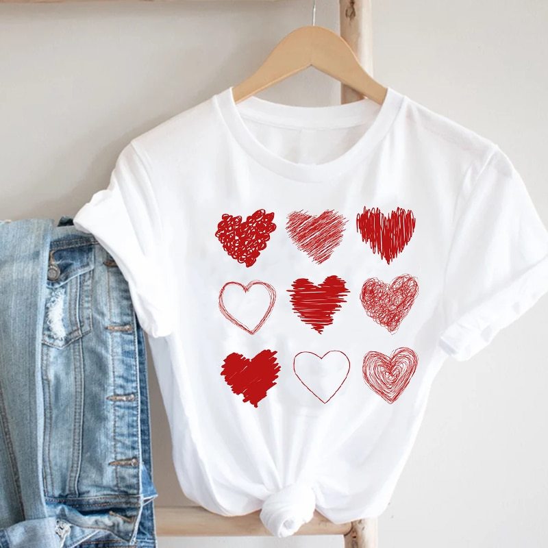 Butterfly Love Heart Shape Print Short Sleeve