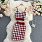 Top Short Knit V Fairy Sweet Child College High Two-piece Suit