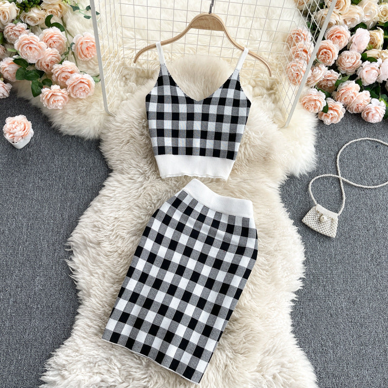 Top Short Knit V Fairy Sweet Child College High Two-piece Suit
