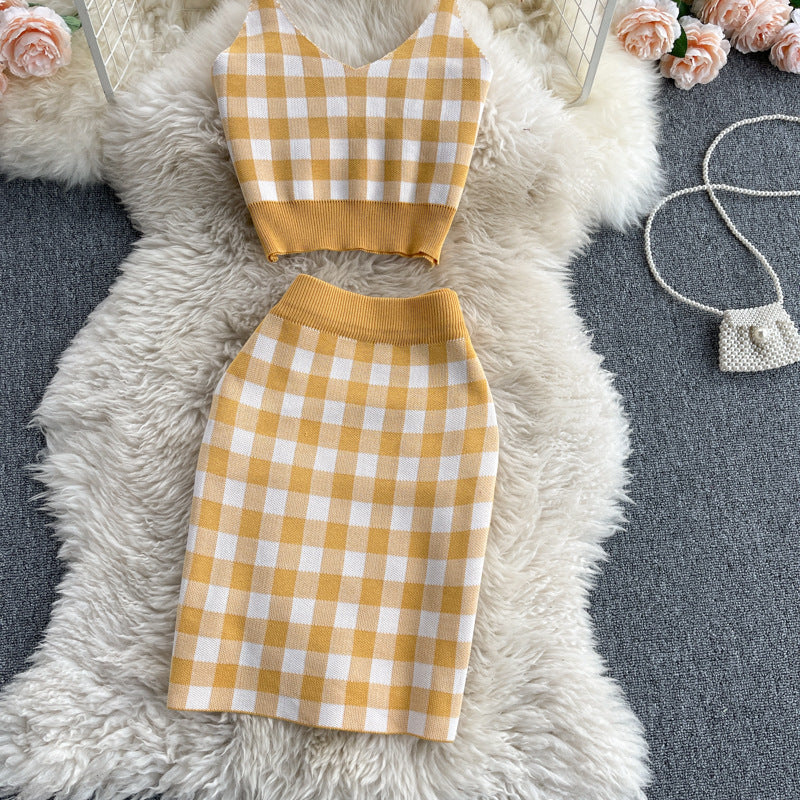 Top Short Knit V Fairy Sweet Child College High Two-piece Suit