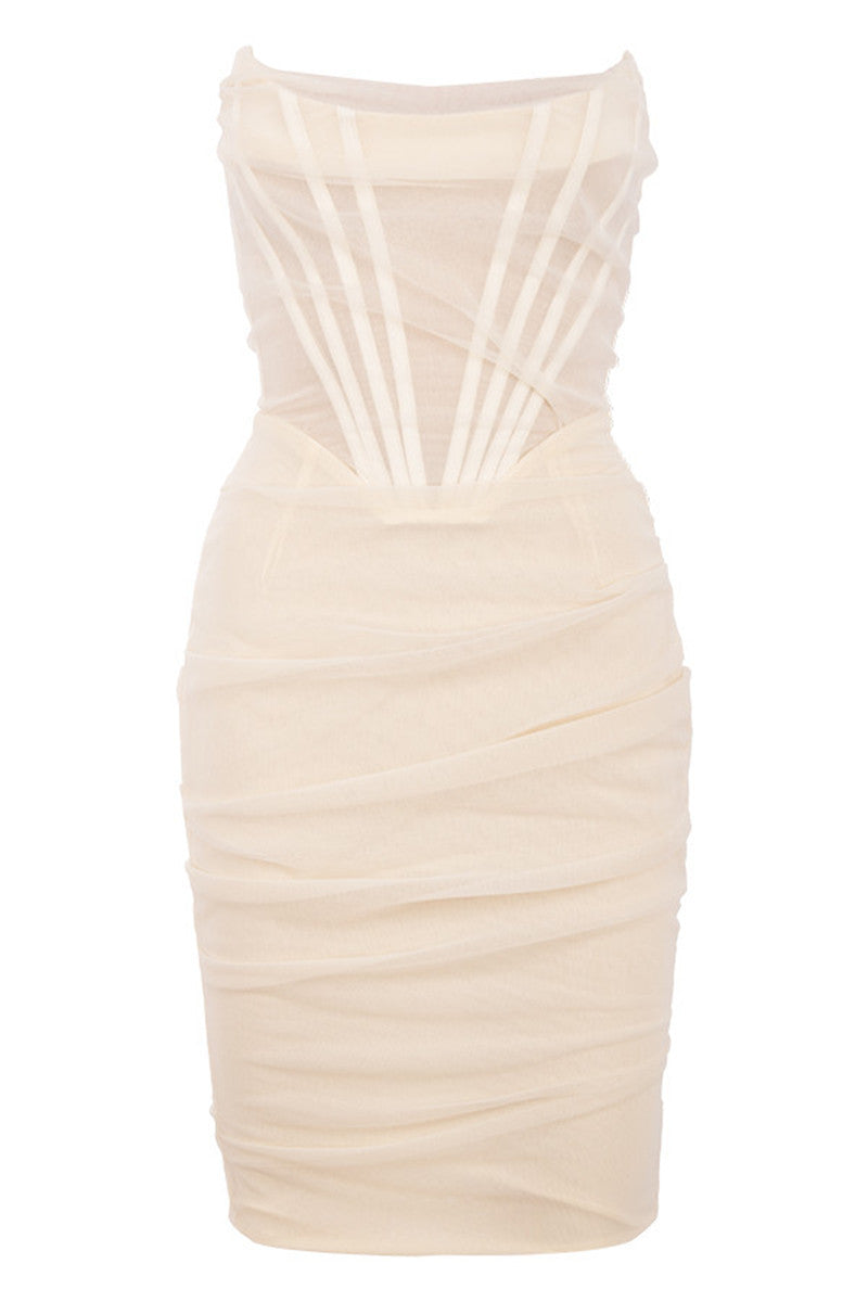 Perspective Stitching Tube Top Slim Slimming Bandage Mesh Dress