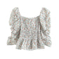 French Floral Pattern, Long-sleeved Square Collar Shirt Top Women