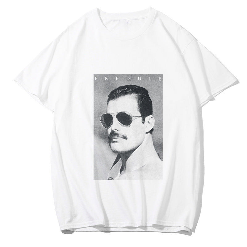 Musical Rock Singer Print Crew Neck T-shirt