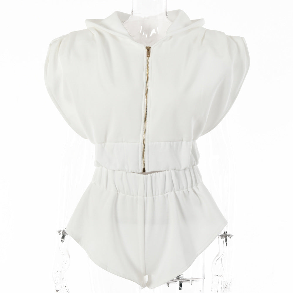 Ensemble short et sweat à capuche amples à manches chauve-souris et épaulettes
