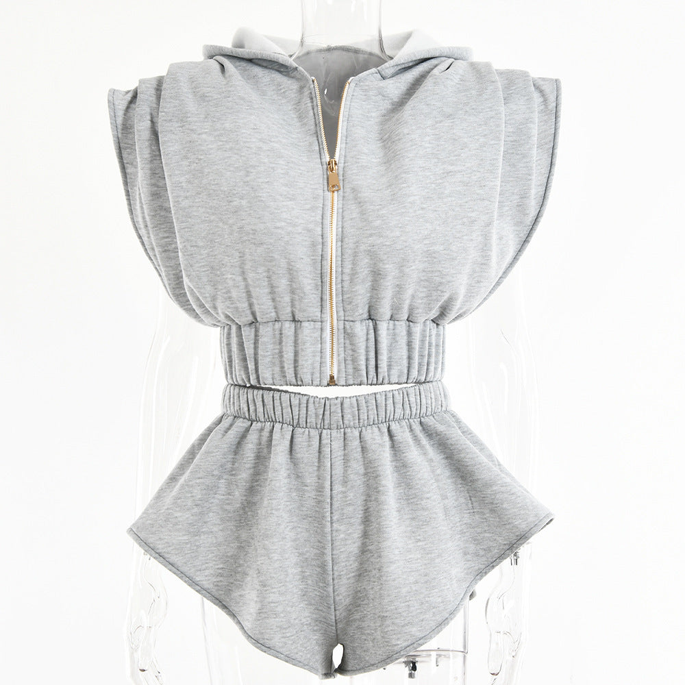 Ensemble short et sweat à capuche amples à manches chauve-souris et épaulettes
