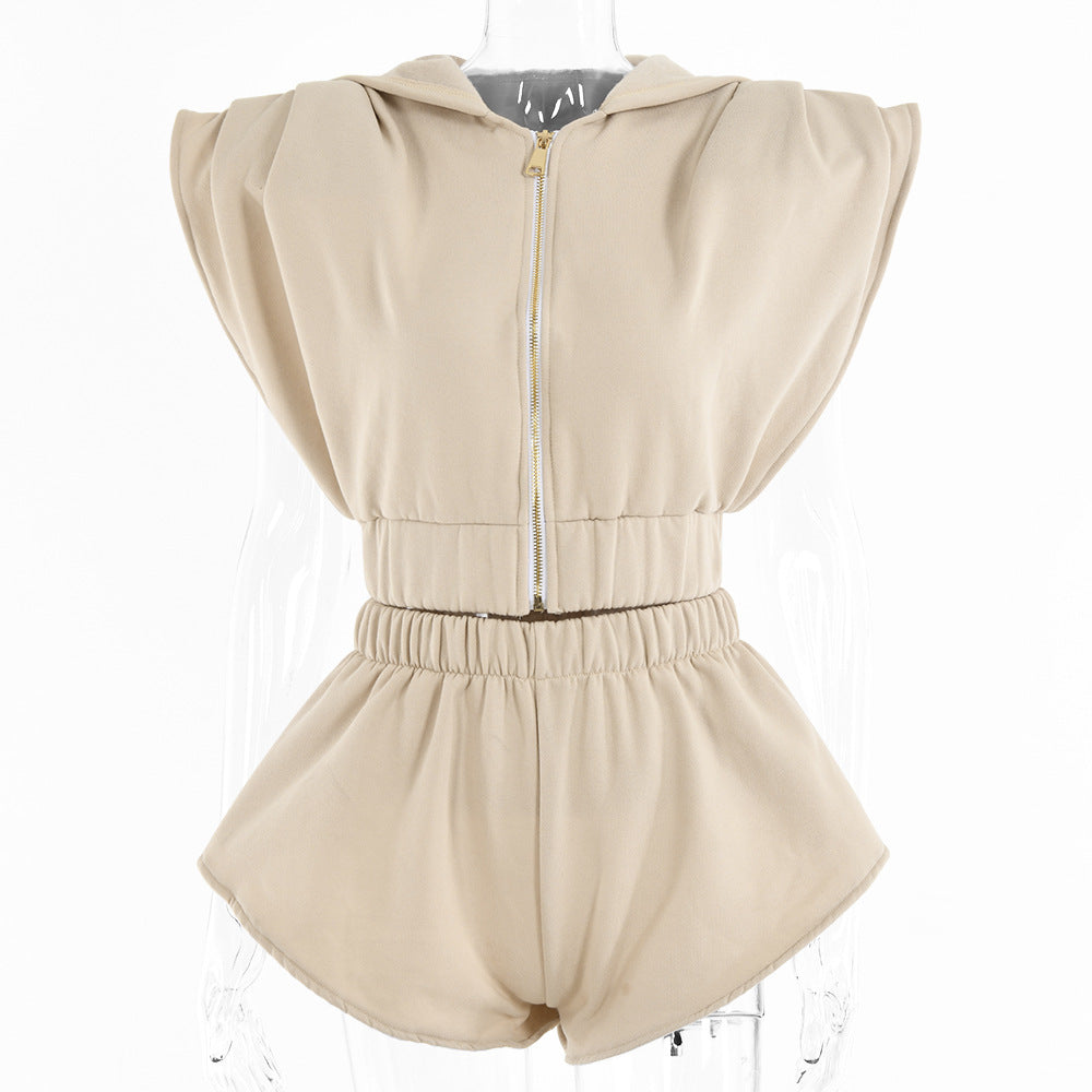 Ensemble short et sweat à capuche amples à manches chauve-souris et épaulettes