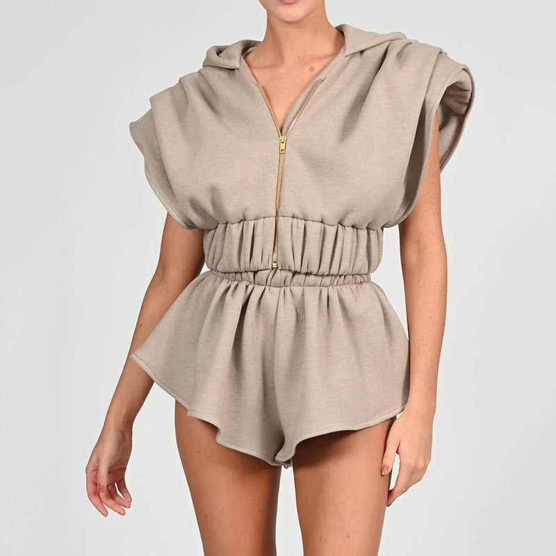 Ensemble short et sweat à capuche amples à manches chauve-souris et épaulettes