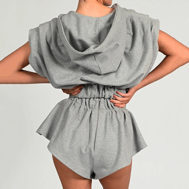 Ensemble short et sweat à capuche amples à manches chauve-souris et épaulettes