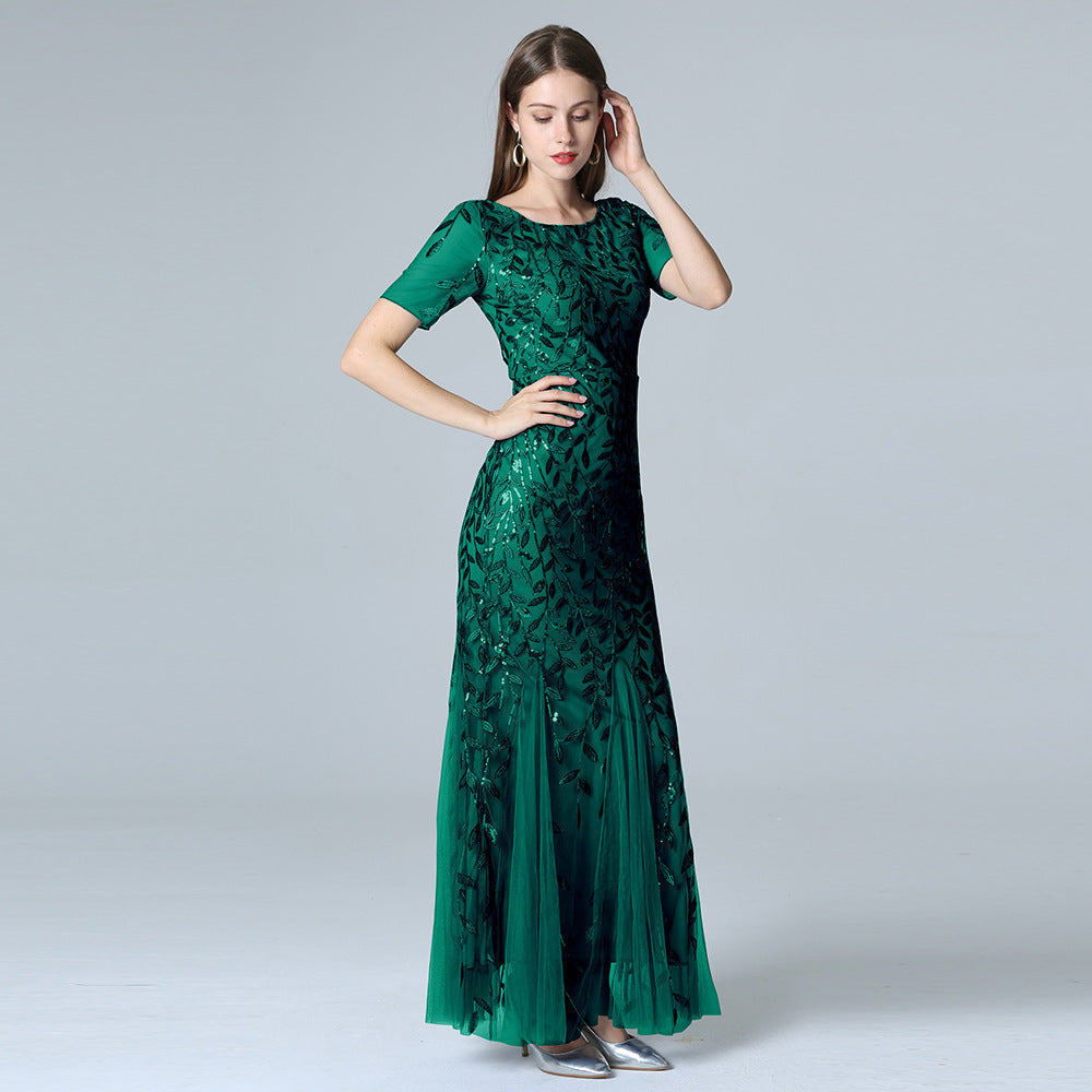 Robe d'été et d'automne pour femmes européennes et belles, robe de soirée à paillettes