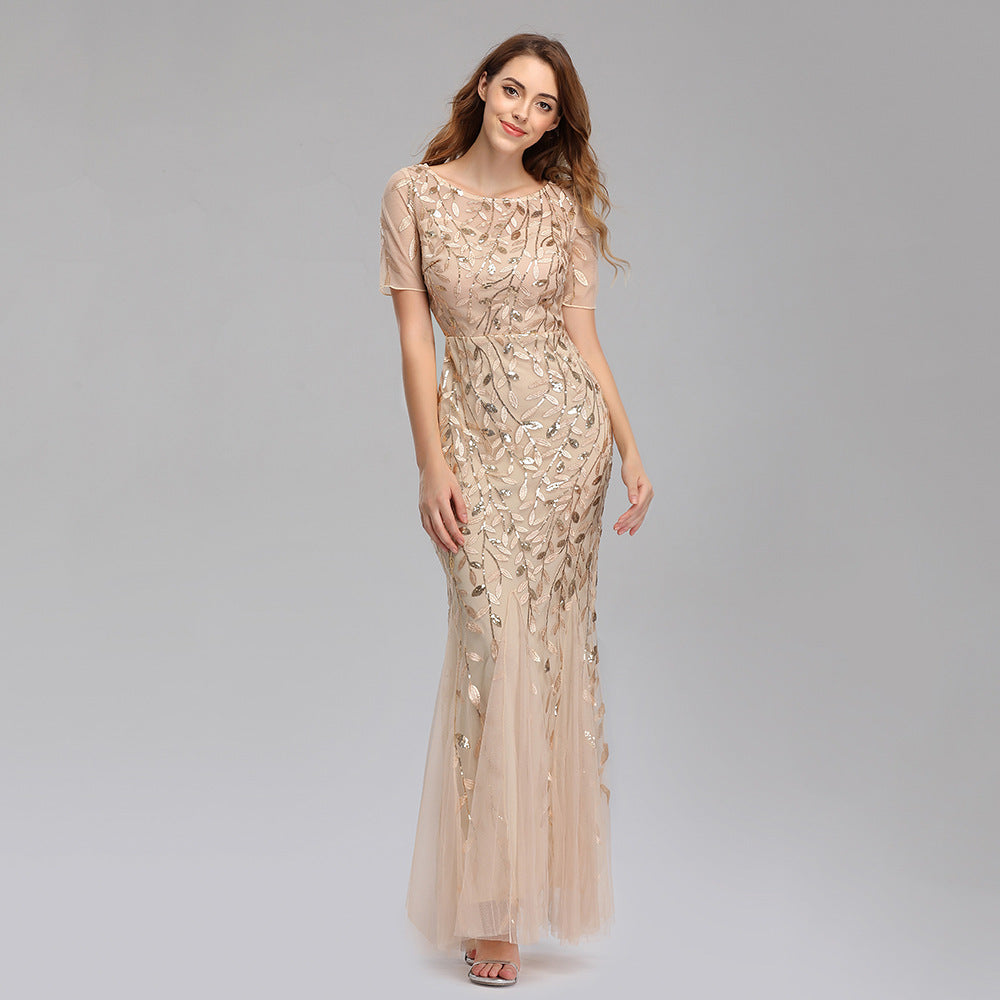 Robe d'été et d'automne pour femmes européennes et belles, robe de soirée à paillettes